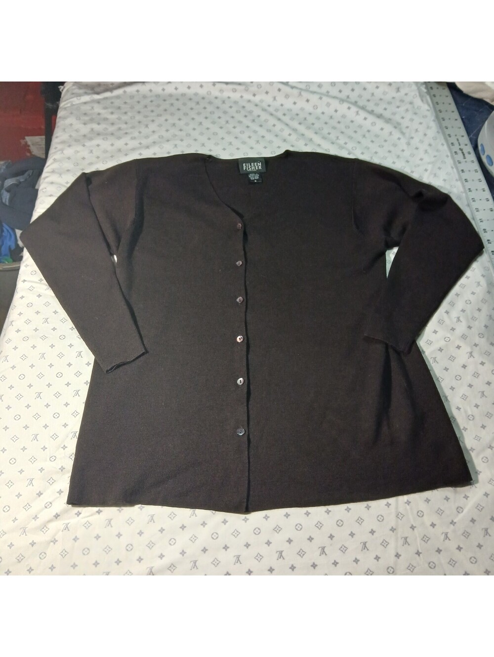 Vintage Eileen Fisher Black Merino Wool Cardigan Sweater Womens Small Minimalist